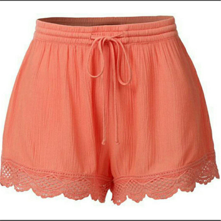 fashionsummerpure color lacetie backshortscasual pants for women in large quantities in stock