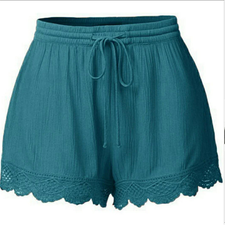 fashionsummerpure color lacetie backshortscasual pants for women in large quantities in stock