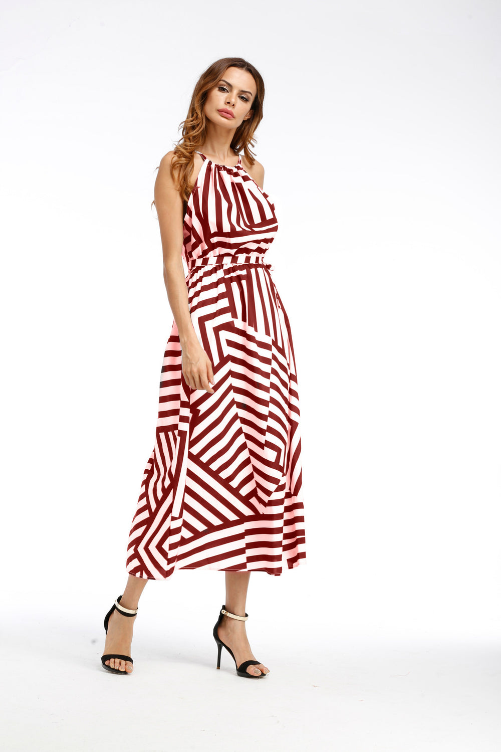 2025ebay fashion black and white geometric printingloosedress large hem long skirt spring and summer women's clothing