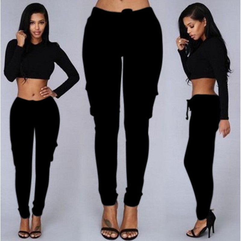 2025wish european and american women's multi-pocket drawstring casual pants 8509#