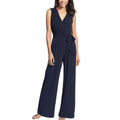 cross-border european and american women's pants  wide-leg jumpsuit sleeveless v-neck romper pants