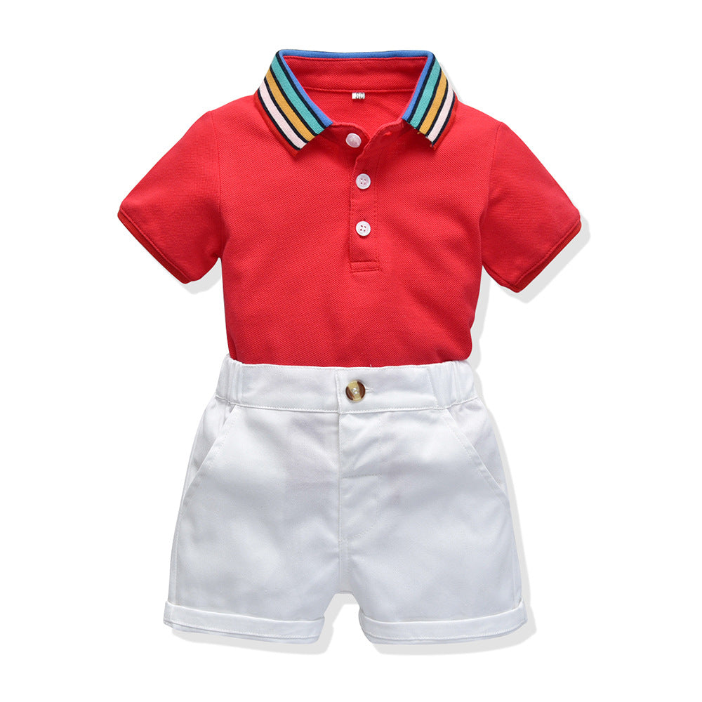 European and american kids' activewear set: baby rainbow casual polo shirt & shorts wholesale - trendy baby suit