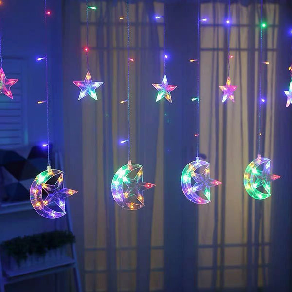 LED star moon curtain light, home bedroom gypsy star decorative light, festival wedding color ins Internet celebrity light string