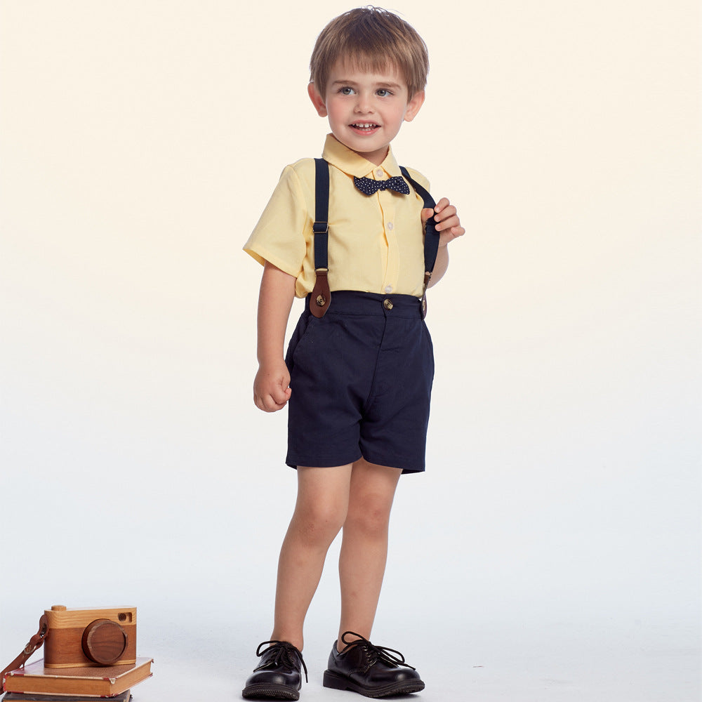 Children's clothing kids short-sleeved shirt boy's khaki overallstwo-piece set baby boy trendy suit infant and toddler