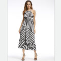 2025ebay fashion black and white geometric printingloosedress large hem long skirt spring and summer women's clothing