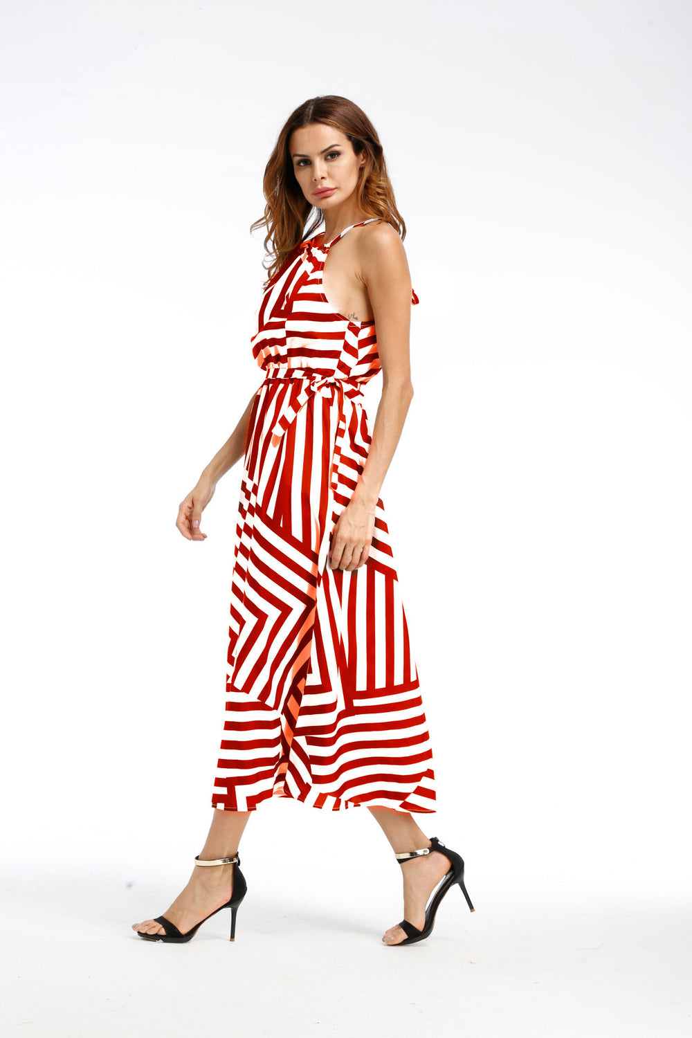 2025ebay fashion black and white geometric printingloosedress large hem long skirt spring and summer women's clothing