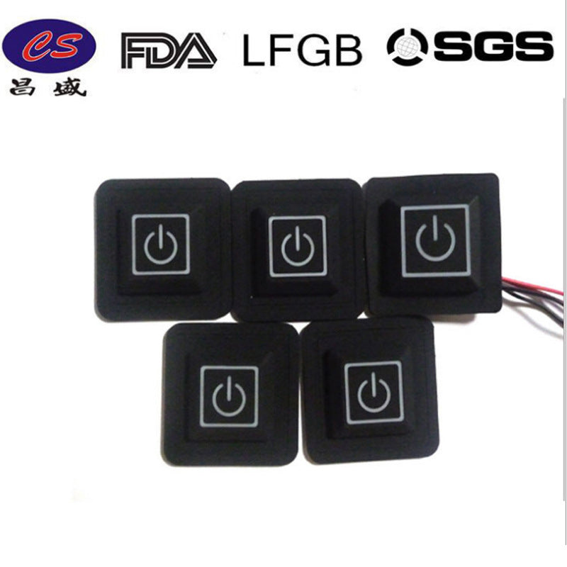 Factory direct sales light transmission button can be colored square heating rubber clothing switch silicone button cap