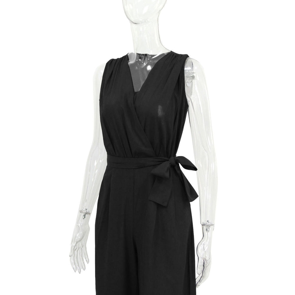 cross-border european and american women's pants  wide-leg jumpsuit sleeveless v-neck romper pants