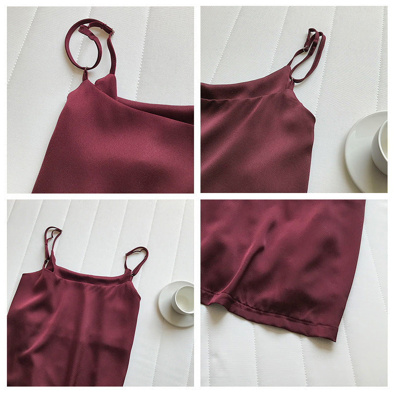 Ebyasummer inner wear or single wear textured satin spaghetti strap camisole women's ready stock