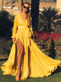 summer new arrivals: european and american style women's deep v-neck elegant patchwork slit maxi dress - solid color