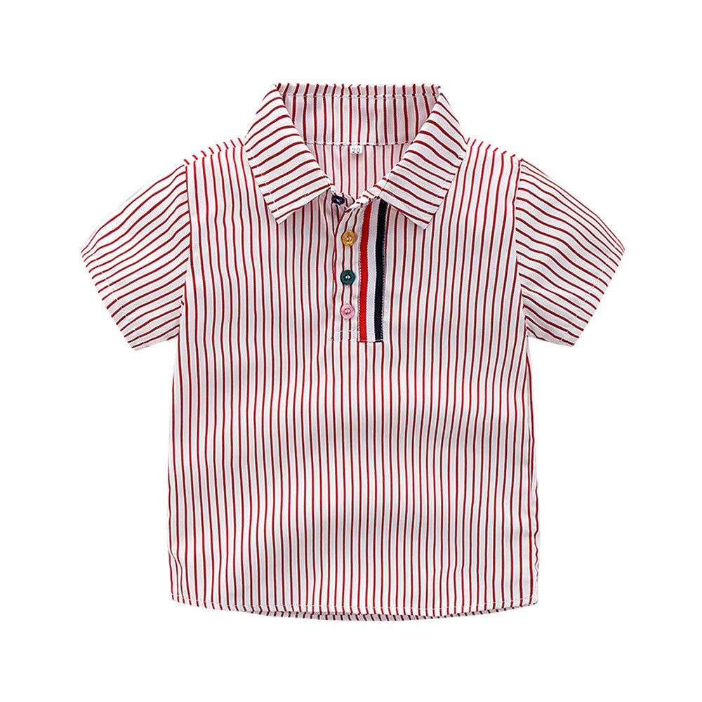 children's suitsummer boys' lapel short-sleeved stripesshirtcasual pants k-stylekidssuit manufacturer wholesale