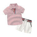 New boys' summer outfit set: polo shirt, short-sleeve striped shirt, and casual pants - wholesale, factory direct, and customizable