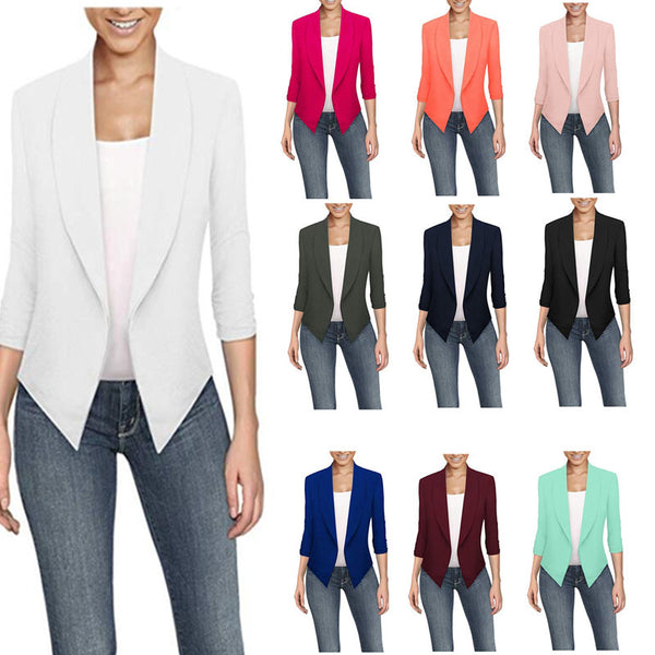 WISH2019 new spring and summer explosion, long-sleeved solid color cardigan irregular hem small suit women