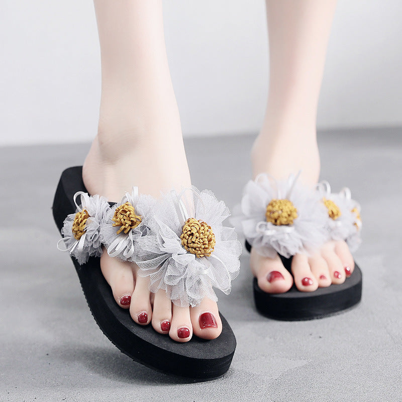 Women's flip-flops: chunky platform summer fashion high heel slippers, non-slip thong sandals, beach sandals, outdoor wedge heel slides