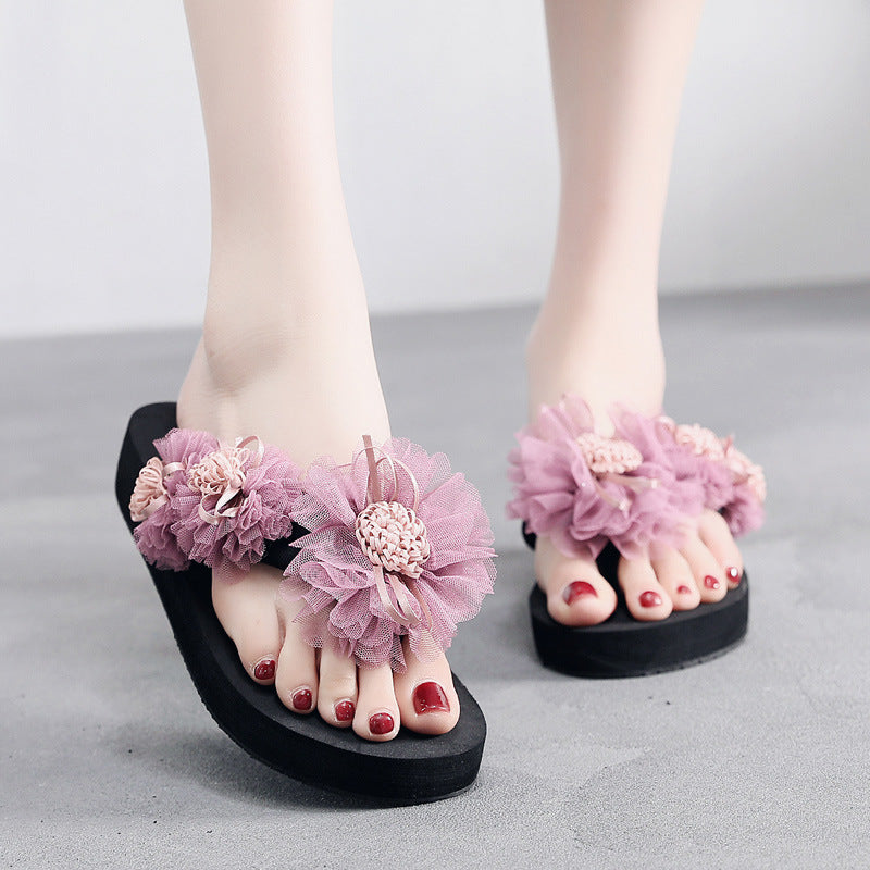 Women's flip-flops: chunky platform summer fashion high heel slippers, non-slip thong sandals, beach sandals, outdoor wedge heel slides