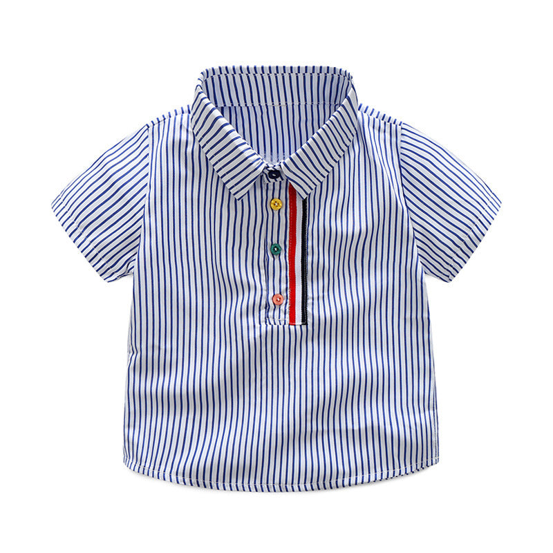 children's suitsummer boys' lapel short-sleeved stripesshirtcasual pants k-stylekidssuit manufacturer wholesale
