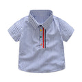 New boys' summer outfit set: polo shirt, short-sleeve striped shirt, and casual pants - wholesale, factory direct, and customizable