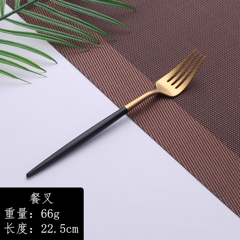 High-end western cutlery set, including steak knives, chopsticks, forks, and spoons, made from 304 stainless steel. available in black gold and original stainless steel finishes