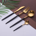 High-end western cutlery set, including steak knives, chopsticks, forks, and spoons, made from 304 stainless steel. available in black gold and original stainless steel finishes