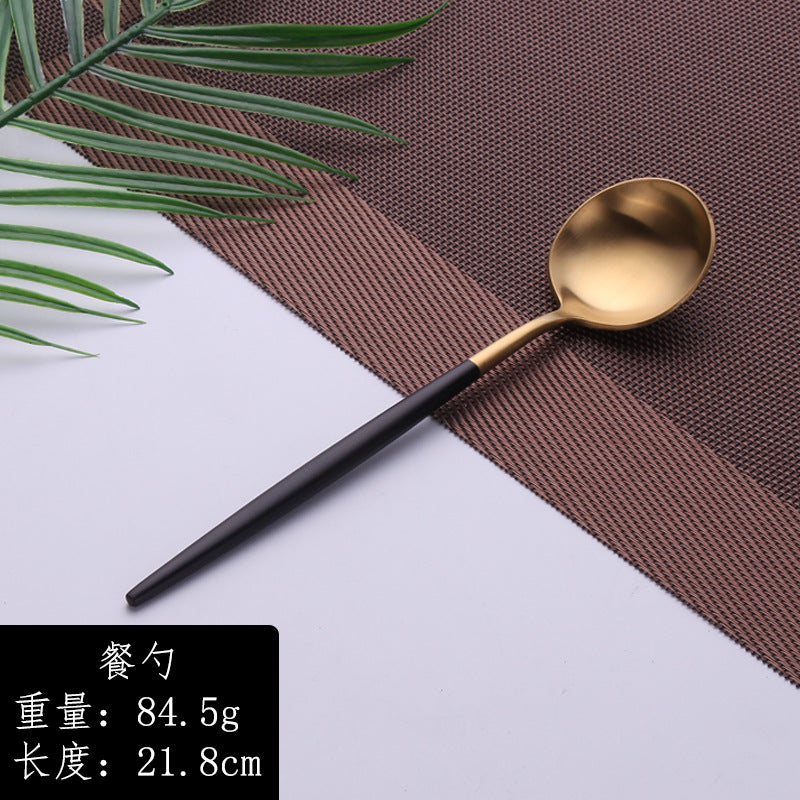 High-end western cutlery set, including steak knives, chopsticks, forks, and spoons, made from 304 stainless steel. available in black gold and original stainless steel finishes