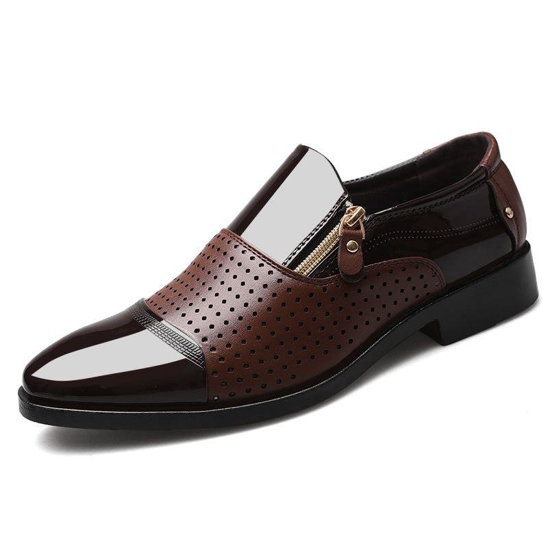 New men's business leather slip-on sandals - hollow-out design, breathable, perfect for weddings - dropshipping available