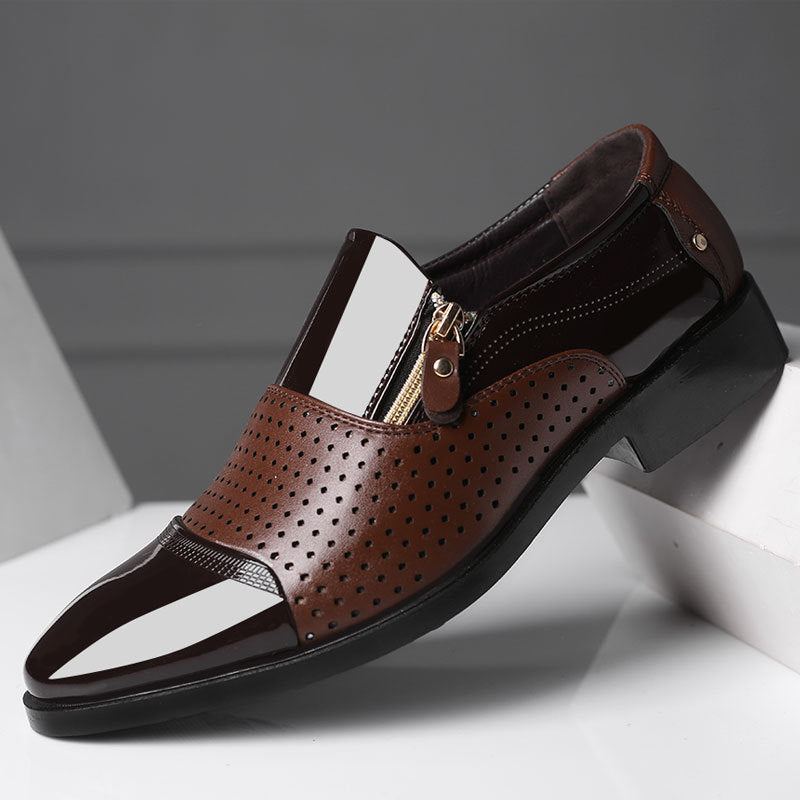 New men's business leather slip-on sandals - hollow-out design, breathable, perfect for weddings - dropshipping available