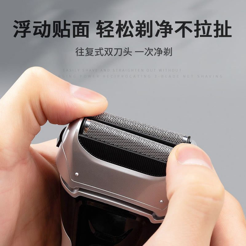 Wholesale custom reciprocating electric shaver with dual heads, sideburn trimmer, usb rechargeable, and full body washable