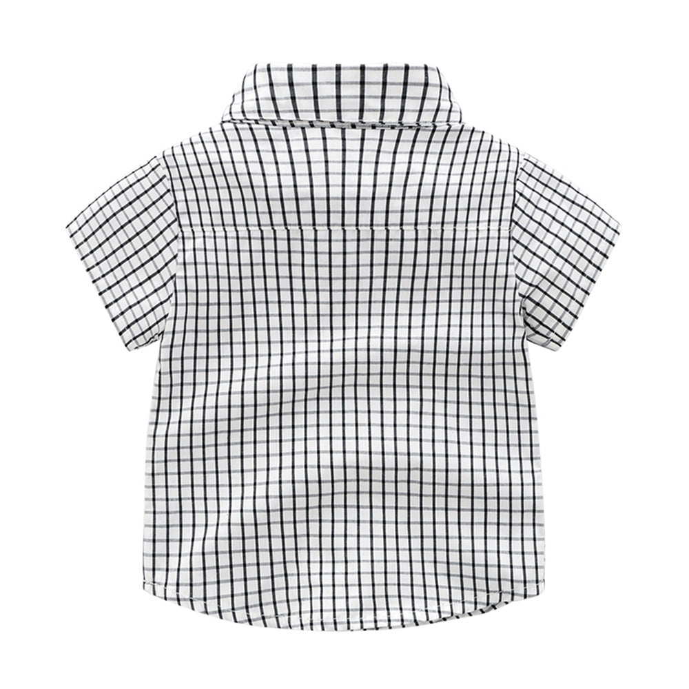 European and american boys' and girls' plaid short-sleeved shirt and shorts two-piece set, in stock. boyclothes british style outfit