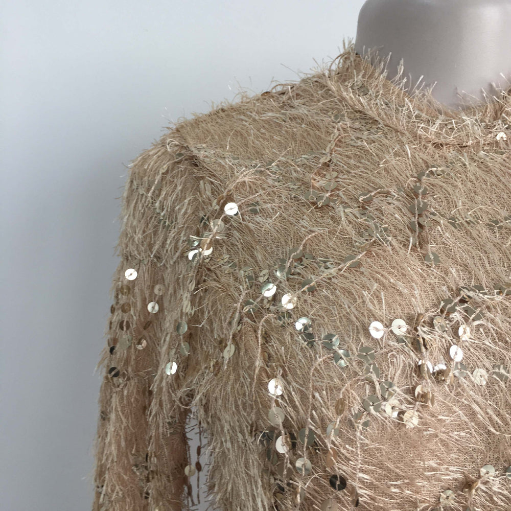 hot-selling tassel fringe sequin high-neck long-sleeve mini dress with a fishtail maxi skirt