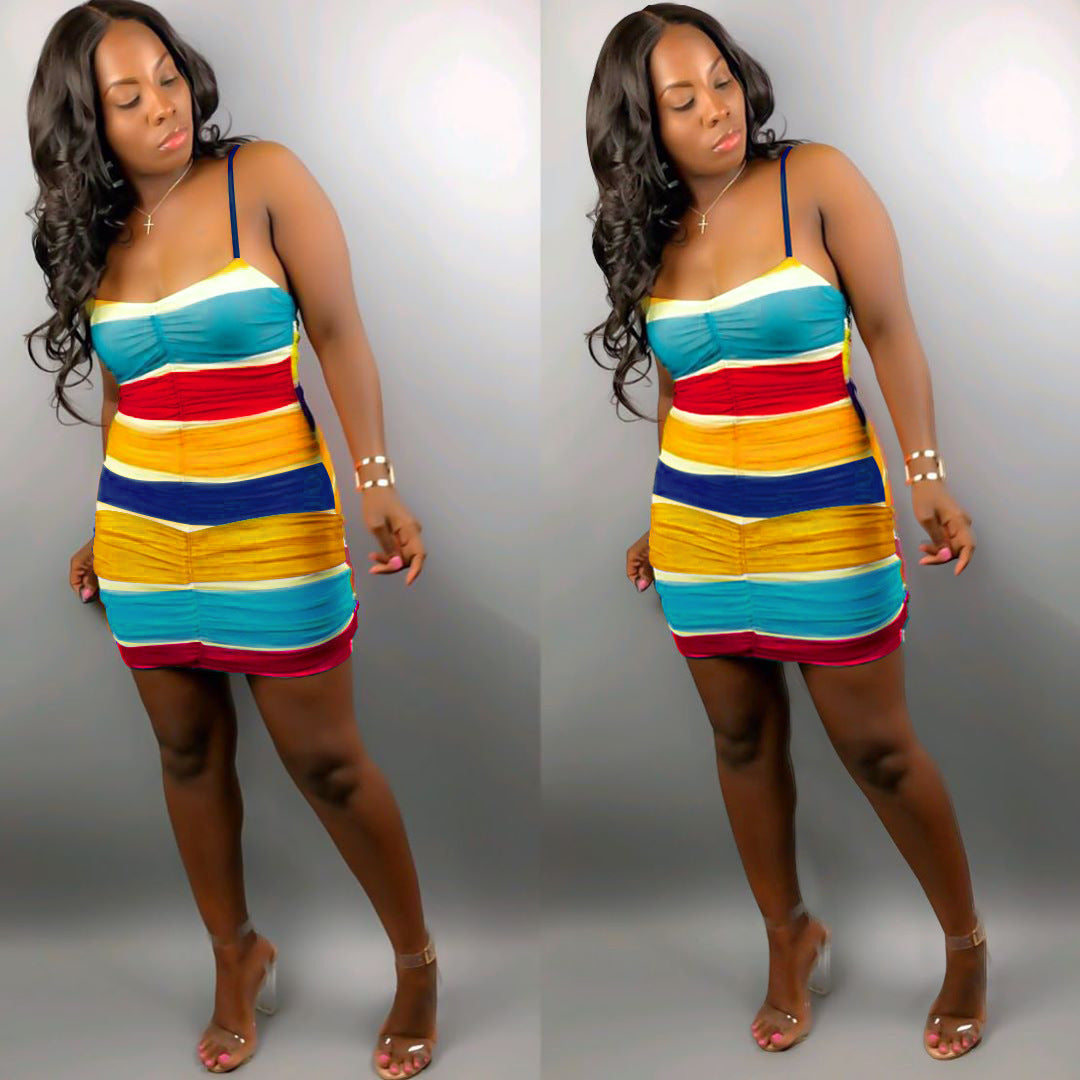 Spot! K8789 European and American  eBay women's clothing suspender pleated slim-fit multi-color dress