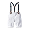 Summer boys' new short-sleeve plaid suspender set with bow tie - two-piece children's formal outfit for birthday celebrations and special occasions
