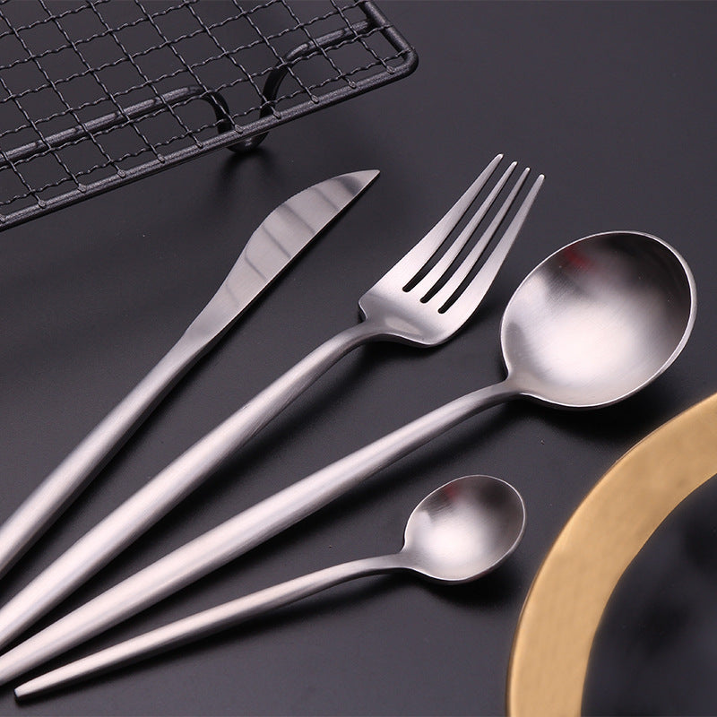 High-end western cutlery set, including steak knives, chopsticks, forks, and spoons, made from 304 stainless steel. available in black gold and original stainless steel finishes