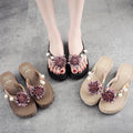 Fashioneasiest for match flip-flops women's platform sandals wedge heel thick sole flip-flops summer beach outwear medium heel vacation slippers