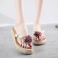Fashioneasiest for match flip-flops women's platform sandals wedge heel thick sole flip-flops summer beach outwear medium heel vacation slippers