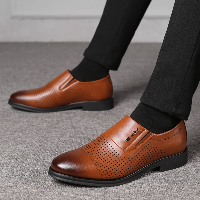 Men's business formal leather shoes - perforated, breathable, hollow-out design, versatile casual shoes - dropshipping available
