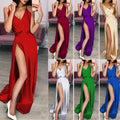 summer new arrivals: european and american style sexy v-neck cami dress with slit and floor-length skirt - evening gown