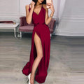 summer new arrivals: european and american style sexy v-neck cami dress with slit and floor-length skirt - evening gown