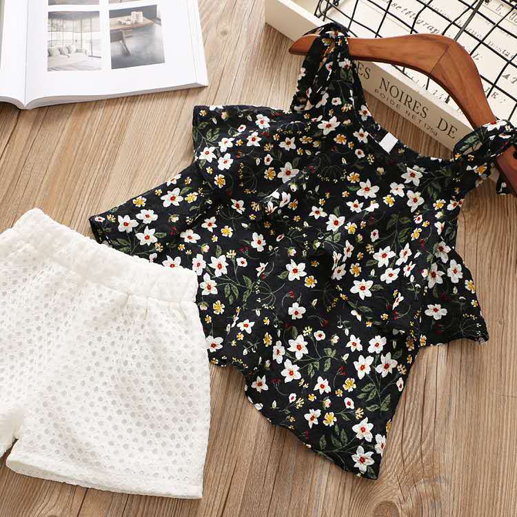 Girls' chiffon set - new  summer collection - kids' floral cami top and shorts two-piece outfit - direct from the manufacturer