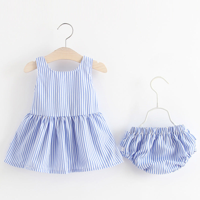 Baby girl summer new plaid dress set: sleeveless bowknot tank top + shorts two-piece outfit