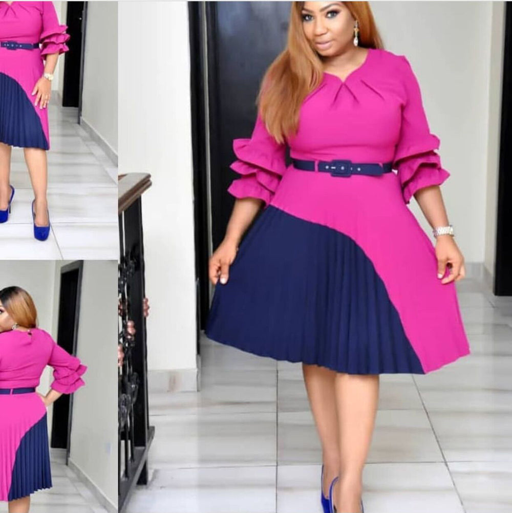 supply   african plus size women's clothing bell sleeves color matching dress one piece dropshipping