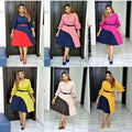 supply   african plus size women's clothing bell sleeves color matching dress one piece dropshipping