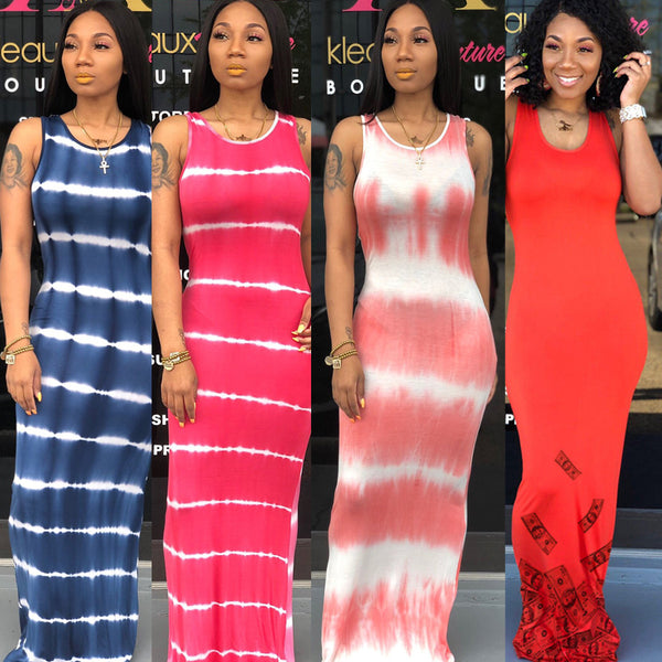Z023 European and American sexy women's clothing Dunhuang  supply characteristic printing sleeveless floor-mopping dress