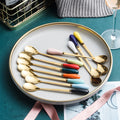 dopamine color ceramic handle spoon for home stainless steel mixing spoon ice cream coffee spoon long handle spoon