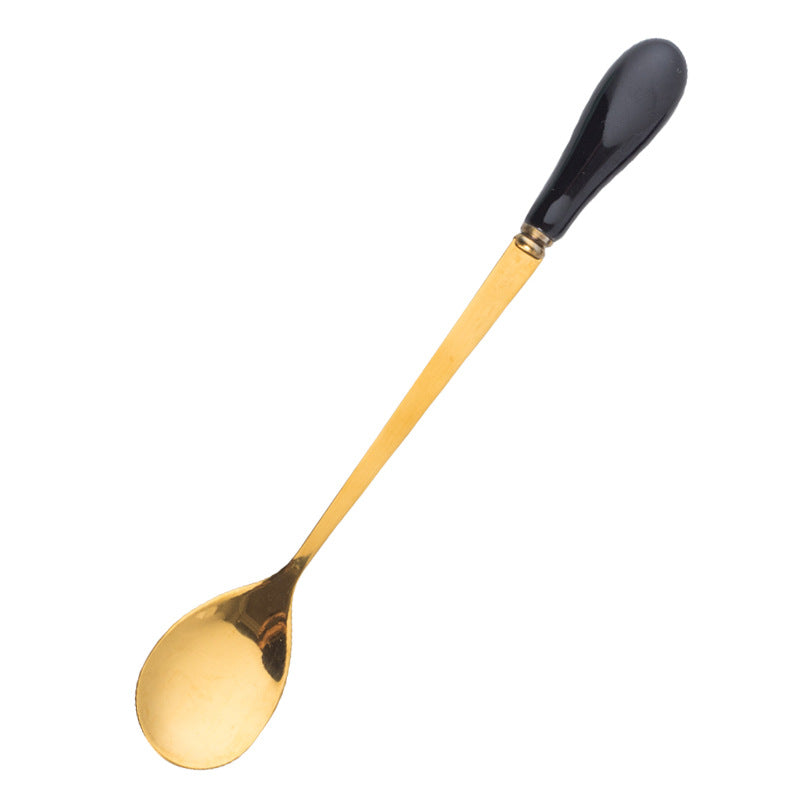 dopamine color ceramic handle spoon for home stainless steel mixing spoon ice cream coffee spoon long handle spoon