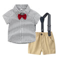 European and american boys' and girls' plaid short-sleeved shirt and shorts two-piece set, in stock. boyclothes british style outfit