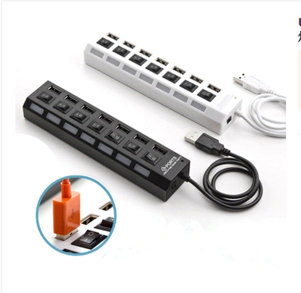 USB HUB splitter, expansion head, one-to-seven splitter USB with independent switch LED light indication