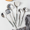 Stainless steel cookware set with marble ceramic handles - 7-piece kitchen cooking utensil gift set (spoons & spatulas)