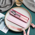 Ceramic stainless steel cutlery set with utensil case - student dinnerware, kids' home fork, spoon, chopsticks 3-piece set - wholesale