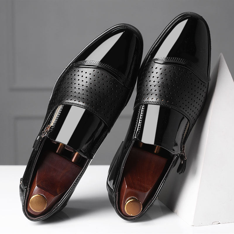 New men's business leather slip-on sandals - hollow-out design, breathable, perfect for weddings - dropshipping available