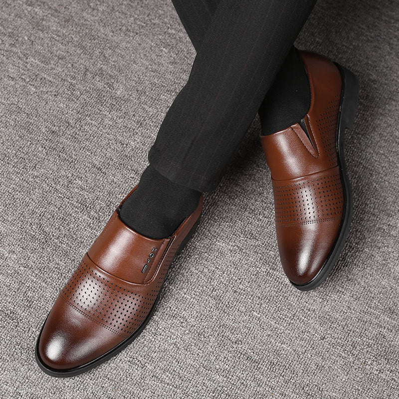 Men's business formal leather shoes - perforated, breathable, hollow-out design, versatile casual shoes - dropshipping available